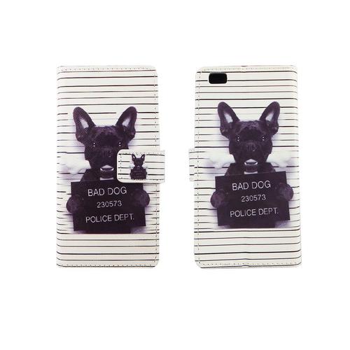 Handyh�lle Tasche f�r Handy Huawei P8 Lite B�ser Hund Wei�