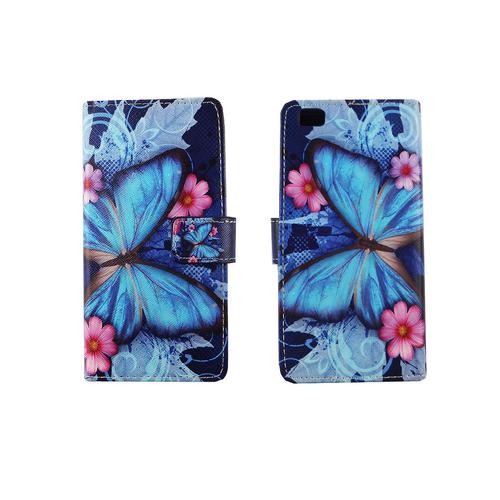 Handyh�lle Tasche f�r Handy Huawei P8 Lite Blauer Schmetterling