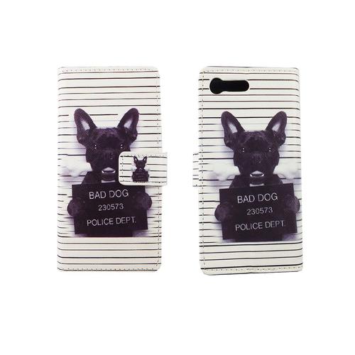 Handyh�lle Tasche f�r Handy Sony Xperia X Compact B�ser Hund Wei�