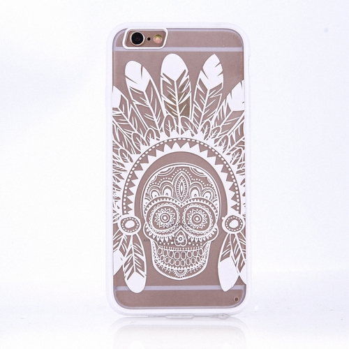 Handy H�lle Mandala f�r Apple iPhone 6 / 6s Design Case Schutzh�lle Motiv Federn Totenkopf Cover Tasche Bumper Wei�