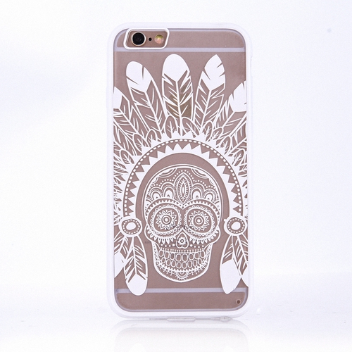 Handy H�lle Mandala f�r Samsung Galaxy S7 Design Case Schutzh�lle Motiv Federn Totenkopf Cover Tasche Bumper Wei�