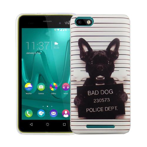 Handy H�lle f�r Wiko Lenny 3 Cover Case Schutz Tasche Motiv Slim Silikon TPU B�ser Hund Wei�