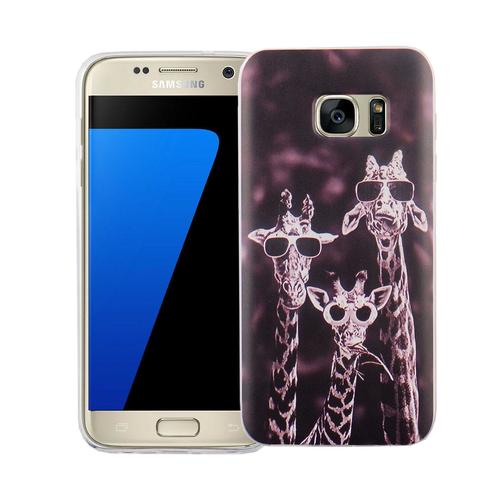 Handy H�lle f�r Samsung Galaxy S7 Cover Case Schutz Tasche Motiv Slim Silikon TPU 3 Giraffen