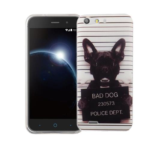Handy H�lle f�r ZTE Blade V6 Cover Case Schutz Tasche Motiv Slim Silikon TPU B�ser Hund Wei�