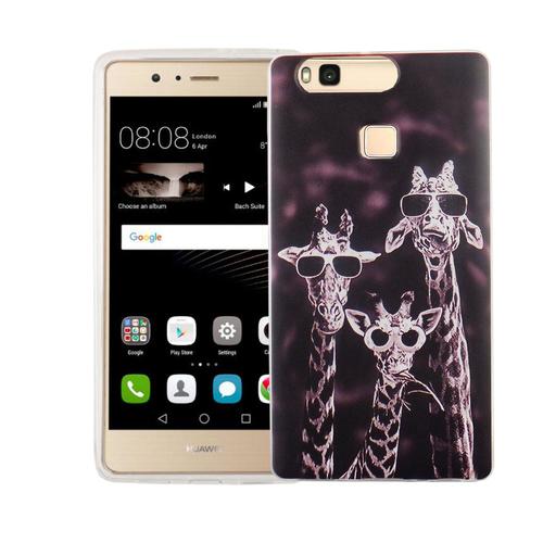 Handy H�lle f�r Huawei P9 Lite Cover Case Schutz Tasche Motiv Slim Silikon TPU 3 Giraffen