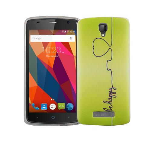 Handy H�lle f�r ZTE Blade L5 Plus Cover Case Schutz Tasche Motiv Slim Silikon TPU Be Happy Gr�n