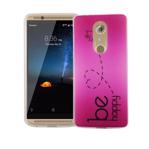 Handy H�lle f�r ZTE Axon 7 Cover Case Schutz Tasche Motiv Slim Silikon TPU Be Happy Pink