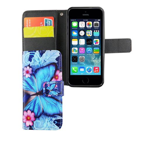 Handyh�lle Tasche f�r Handy Apple iPhone 5 / 5s / SE Blauer Schmetterling