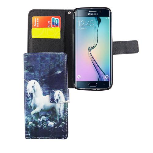 Handyhlle Tasche fr Handy Samsung Galaxy S6 Edge Einhorn Wei