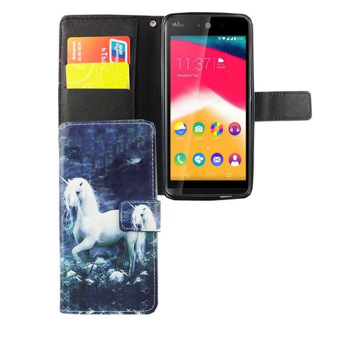 Handyh�lle Tasche f�r Handy Wiko Rainbow Jam Einhorn Wei�