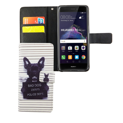 Handyh�lle Tasche f�r Handy Huawei P8 Lite 2017 B�ser Hund Wei�