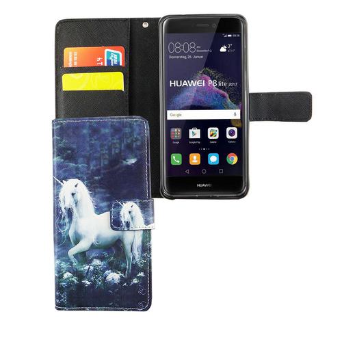 Handyh�lle Tasche f�r Handy Huawei P8 Lite 2017 Einhorn Wei�