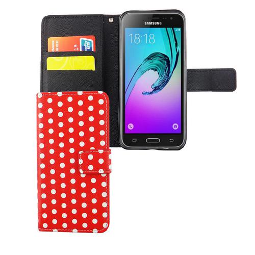 Handyh�lle Tasche f�r Handy Samsung Galaxy J3 Emerge Polka Dot Rot