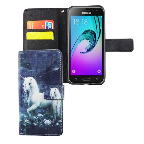 Handyh�lle Tasche f�r Handy Samsung Galaxy J3 Emerge Einhorn Wei�