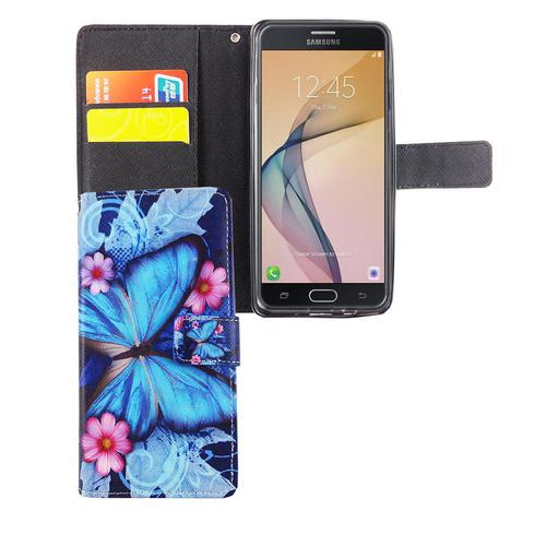 Handyh�lle Tasche f�r Handy Samsung Galaxy J5 Prime Blauer Schmetterling