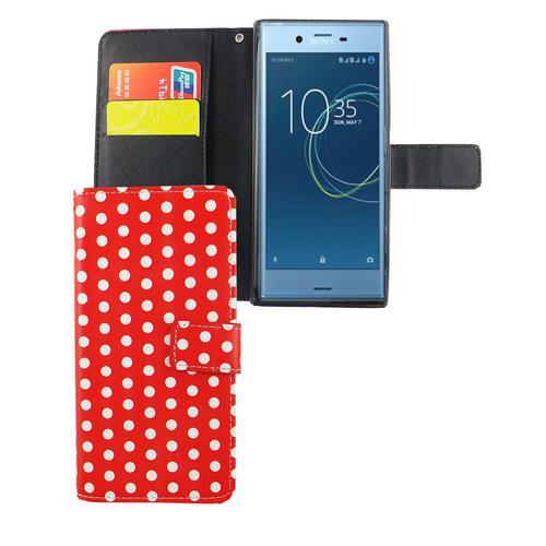 Handyh�lle Tasche f�r Handy Sony Xperia XZs Polka Dot Rot