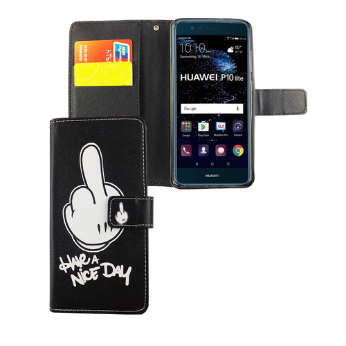 Handyh�lle Tasche f�r Handy Huawei P10 Lite Have A Nice Day Schwarz