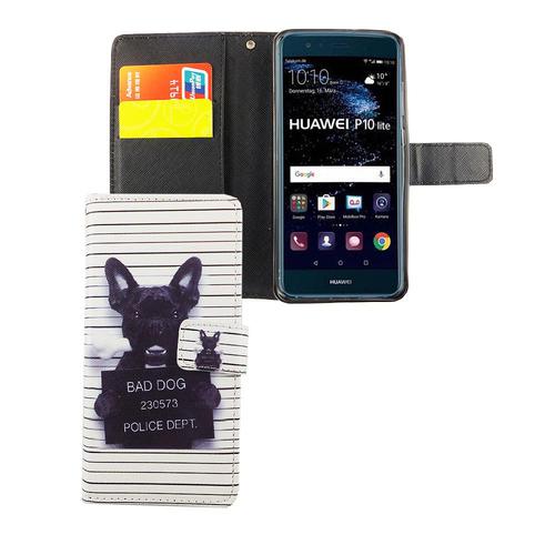 Handyh�lle Tasche f�r Handy Huawei P10 Lite B�ser Hund Wei�