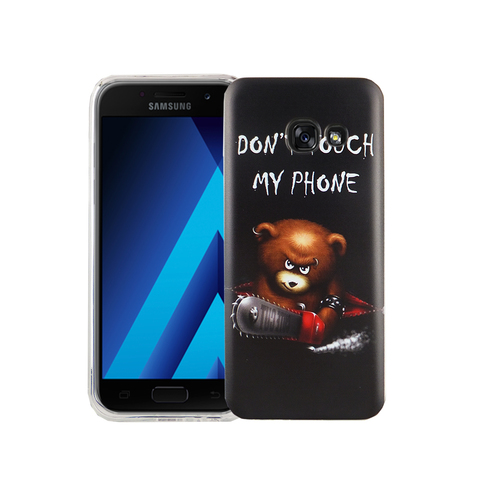 Handy H�lle f�r Samsung Galaxy A3 2017 Cover Case Schutz Tasche Motiv Slim Silikon TPU Schriftzug B�r mit Kettens�ge