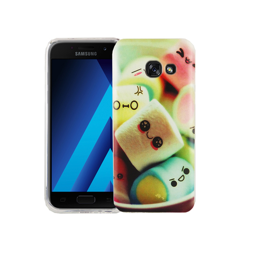 Handy H�lle f�r Samsung Galaxy A3 2017 Cover Case Schutz Tasche Motiv Slim Silikon TPU Schriftzug Marshmallows