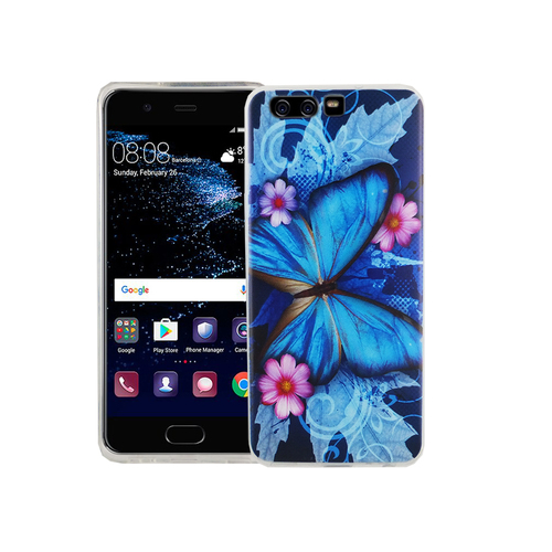 Handy H�lle f�r Huawei P10 Cover Case Schutz Tasche Motiv Slim Silikon TPU Blauer Schmetterling