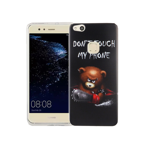 Handy H�lle f�r Huawei P10 Lite Cover Case Schutz Tasche Motiv Slim Silikon TPU Schriftzug B�r mit Kettens�ge