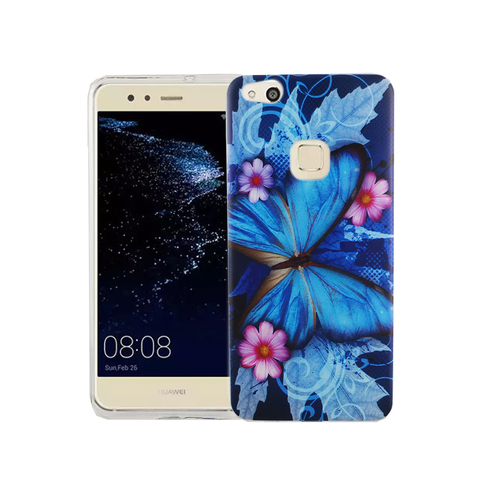 Handy H�lle f�r Huawei P10 Lite Cover Case Schutz Tasche Motiv Slim Silikon TPU Blauer Schmetterling