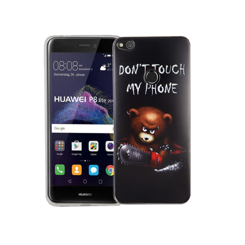 Handy H�lle f�r Huawei P8 Lite 2017 Cover Case Schutz Tasche Motiv Slim Silikon TPU Schriftzug B�r mit Kettens�ge
