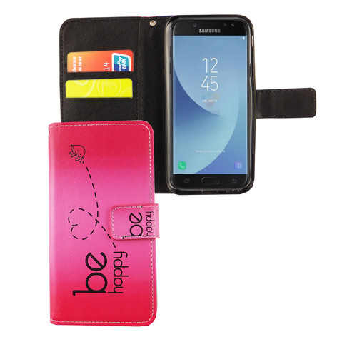  Handyh�lle Tasche f�r Case Handy Samsung Galaxy J3 2017 Be Happy Pink