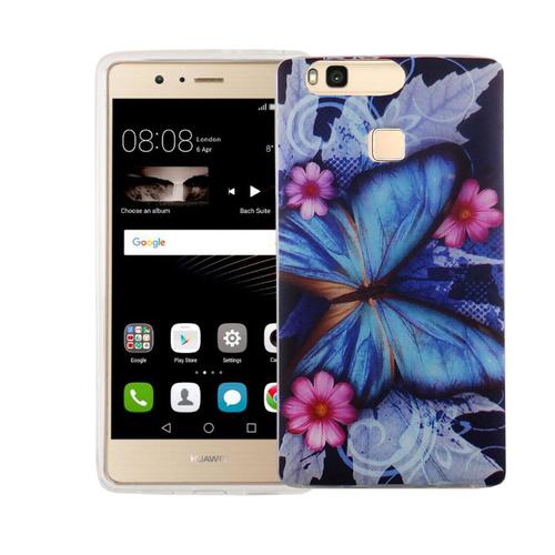 Handy H�lle f�r Huawei P9 Cover Case Schutz Tasche Motiv Slim Silikon TPU Blauer Schmetterling