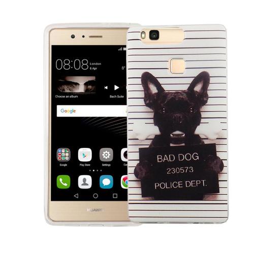 Handy H�lle f�r Huawei P9 Cover Case Schutz Tasche Motiv Slim Silikon TPU B�ser Hund Wei�