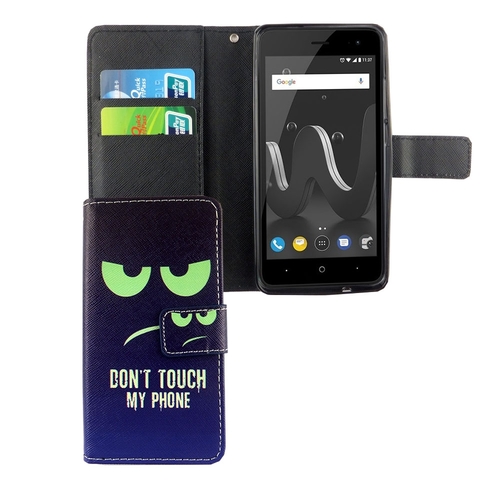 Handyh�lle Tasche f�r Wiko Jerry 2 Dont Touch My Phone Blau / Gr�n