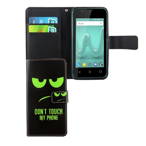 Handyh�lle Tasche f�r Wiko Sunny 2 Dont Touch My Phone Gr�n