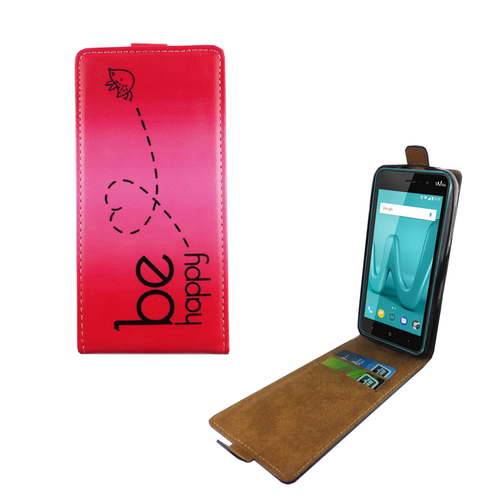 Handyh�lle Tasche Flip f�r Wiko Lenny 4 Be Happy Pink