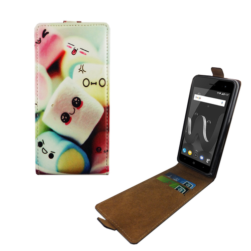 Handyh�lle Tasche Flip f�r Wiko Jerry 2 Schriftzug Marshmallows