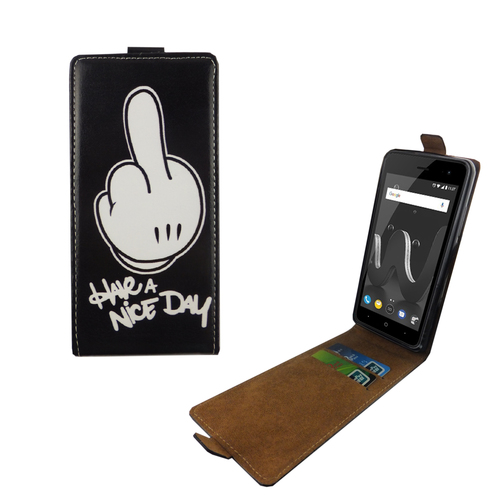 Handyh�lle Tasche Flip f�r Wiko Jerry 2 Mittelfinger