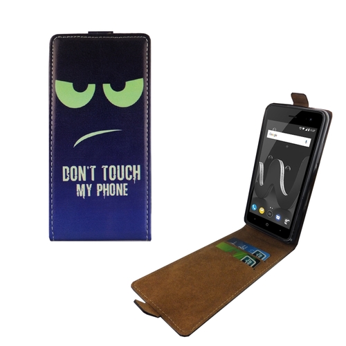 Handyh�lle Tasche Flip f�r Wiko Jerry 2 Dont Touch My Phone Blau / Gr�n