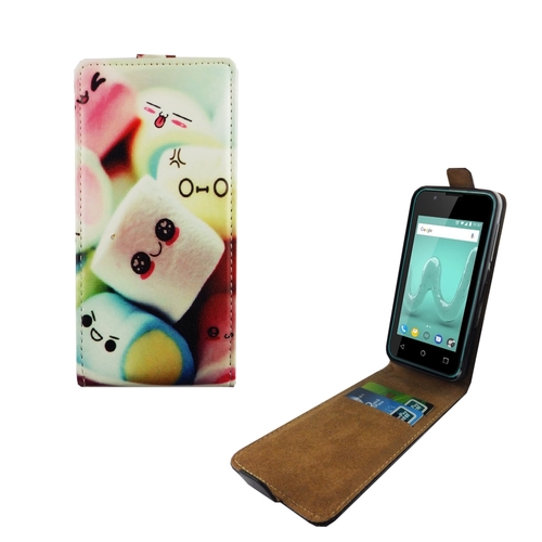 Handyh�lle Tasche Flip f�r Wiko Sunny 2 Schriftzug Marshmallows