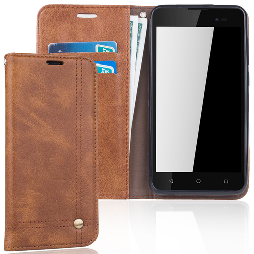 Handy H�lle Schutz Tasche f�r Wiko Sunny 2 Plus Cover Wallet Etui Braun