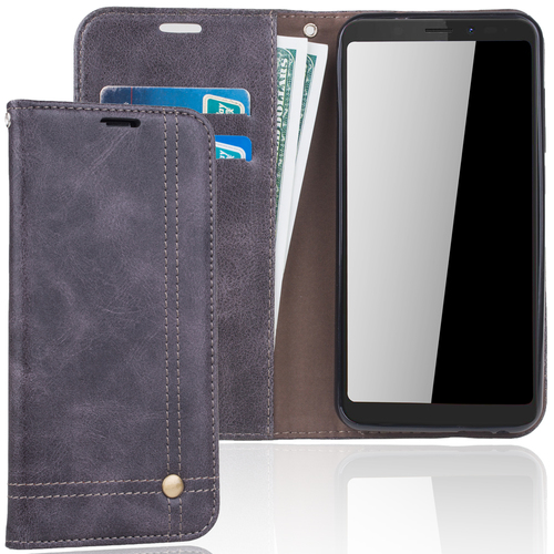 Handy H�lle Schutz Tasche f�r Wiko View Cover Wallet Etui Grau