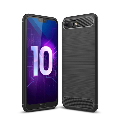 Huawei Honor 10 Lite H�lle Silikon Schwarz Carbon Optik Case TPU Handyh�lle Bumper 211766