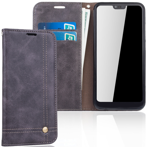 Handy H�lle Schutz Tasche f�r Huawei Honor 10 Cover Wallet Etui Grau