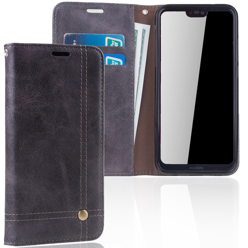 Handy H�lle Schutz Tasche f�r Huawei P20 Lite Cover Wallet Etui Grau
