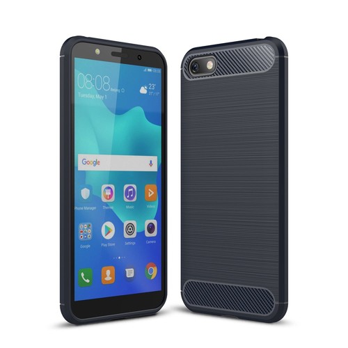 Huawei Y5 2018 H�lle Silikon Blau Carbon Optik Case TPU Handyh�lle Bumper