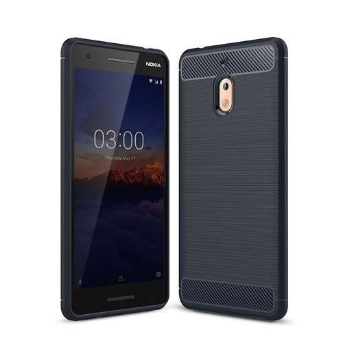Nokia 2.1 H�lle Silikon Blau Carbon Optik Case TPU Handyh�lle Bumper