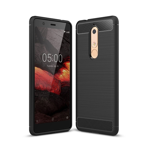 Nokia 5.1 H�lle Silikon Schwarz Carbon Optik Case TPU Handyh�lle Bumper