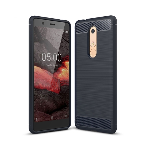 Nokia 5.1 H�lle Silikon Blau Carbon Optik Case TPU Handyh�lle Bumper