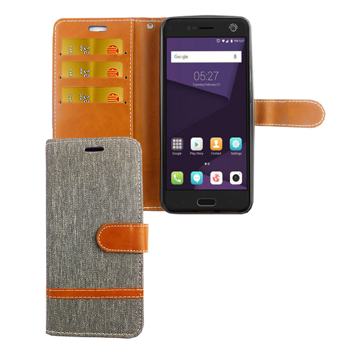 Tasche f�r ZTE Blade V8 Jeans Cover Handy Schutz H�lle Case Grau