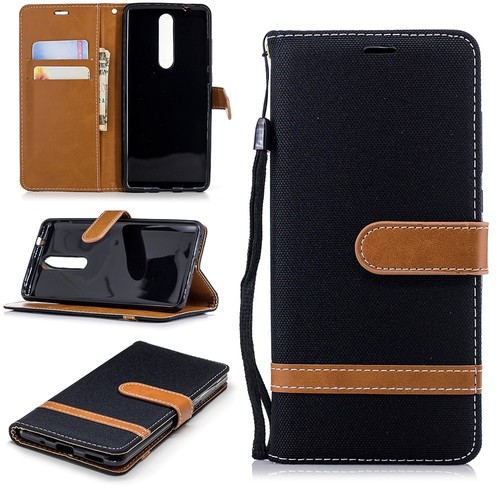Tasche f�r Nokia 5.1 Jeans Cover Handy Schutz H�lle Case Schwarz