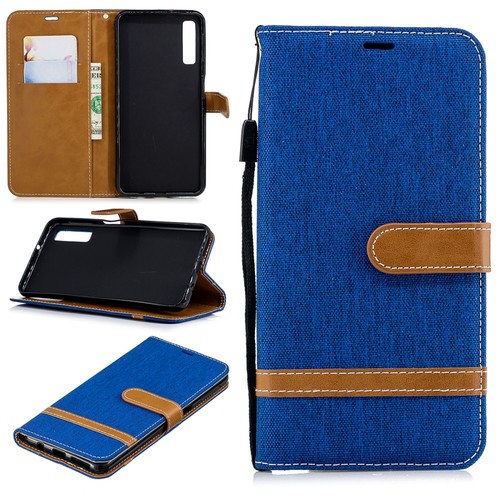 Tasche f�r Samsung Galaxy A7 2018 Jeans Cover Handy Schutz H�lle Case Blau